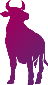 Eine magentafarbene und lilafarbene Farbverlaufssilhouette eines stehenden Stiers mit markanten Hörnern, der leicht nach links gerichtet ist, präsentiert stilvolles Grafikdesign auf einem hellgrauen Hintergrund. Eine magentafarbene und lilafarbene Farbverlaufssilhouette eines stehenden Stiers mit markanten Hörnern, der leicht nach links gerichtet ist, präsentiert stilvolles Grafikdesign auf einem hellgrauen Hintergrund.