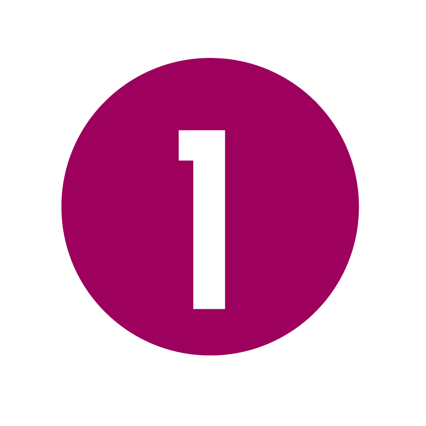 Eine fette weiße Zahl 1, zentriert in einem magentafarbenen Kreis, der wiederum auf einem weißen Hintergrund zentriert ist.