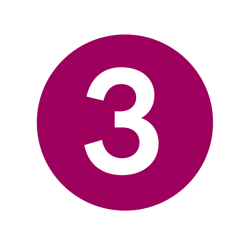 Eine fette weiße Zahl 3, zentriert in einem soliden magentafarbenen Kreis, vor einem schlichten weißen Hintergrund.