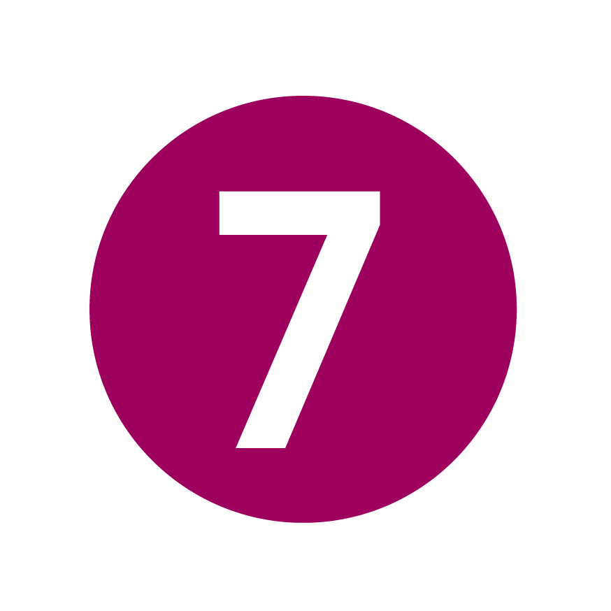 Eine fettgedruckte weiße Zahl 7 befindet sich in der Mitte eines soliden magentafarbenen Kreises, der sich vor einem weißen Hintergrund befindet.