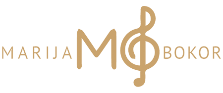 Logo für Marija Bokor mit den Initialen M und B, wobei das B als musikalisches Symbol für einen Violinschlüssel gestaltet ist, alles in Gold auf Weiß - perfekt für Musikmarken oder Wordpress-Wartungsdienstleister, die einen anspruchsvollen Look suchen.