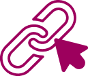 Ein magentafarbenes Link-Symbol mit einer stilisierten Kette und einem darauf zeigenden Cursor-Pfeil, der einen Hyperlink oder einen Klick auf einen Link suggeriert.