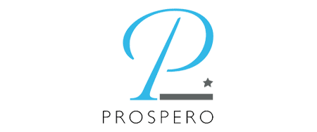 Logo mit einem großen blauen Buchstaben P über dem Wort PROSPERO in schwarzen Großbuchstaben, einer grauen horizontalen Linie und einem kleinen grauen Stern auf der rechten Seite auf schwarzem Hintergrund - perfekt für Marken, die Wordpress-Support oder Wordpress-Wartung anbieten.