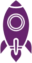 Ein einfaches, stilisiertes lilafarbenes Raketensymbol mit einem kreisförmigen, weiß umrandeten Fenster und zwei seitlichen Flossen - perfekt für die Darstellung einer zukunftsorientierten SEO-Agentur Rastatt.