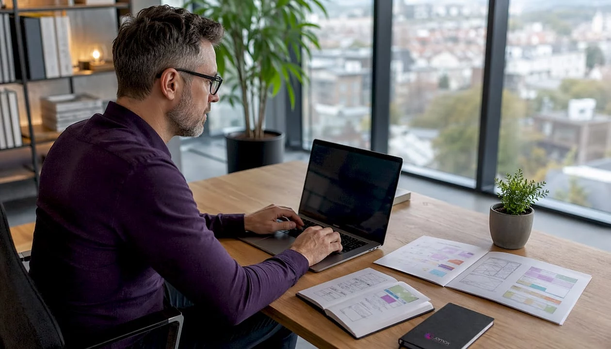 Ein Webentwickler setzt individuelle Designvorlagen für Webseiten technisch um.